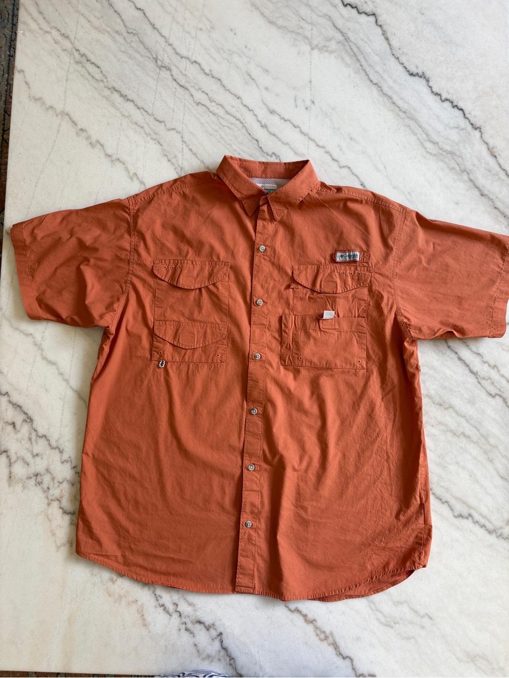 Men's Columbia PFG Short-Sleeve Casual Button-Down Shirt in Burnt Orange